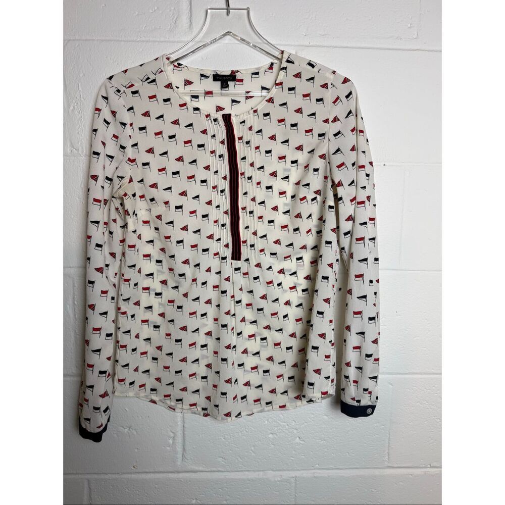 Talbots Sailboat Print Blouse Size 4 Nautical Fourth of July Coastal Preppy Top